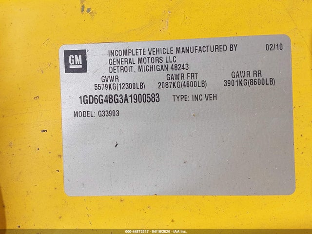 Продаж на аукціоні авто 2010 Gmc Savana Cutaway Work Van, vin: 1GD6G4BG3A1900583, номер лоту: 44873317