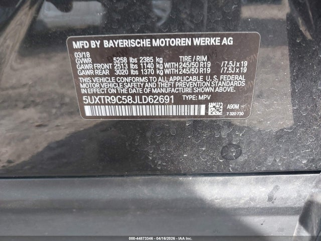 Продажа на аукционе авто 2018 Bmw X3 Xdrive30i, vin: 5UXTR9C58JLD62691, номер лота: 44873346