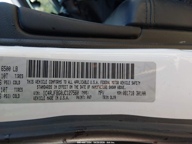 44873354 :رقم المزاد ، 1C4RJFBG0JC127560 vin ، 2018 Jeep Grand Cherokee Limited 4x4 مزاد بيع