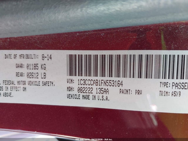 44873376 :رقم المزاد ، 1C3CCCAB1FN553164 vin ، 2015 Chrysler 200 Limited مزاد بيع