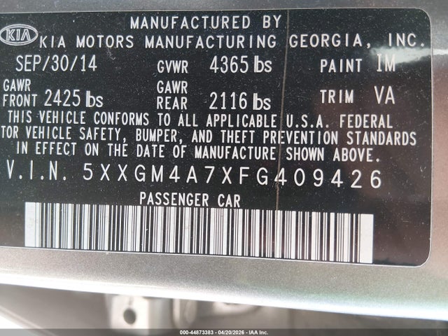 5XXGM4A7XFG409426 KIA Optima Lx
