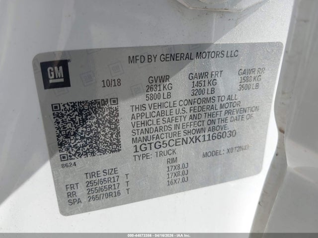 Aukcja sprzedaży 2019 Gmc Canyon Sle, vin: 1GTG5CENXK1166030, numer aukcji: 44873386