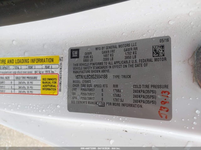 Aukcja sprzedaży 2016 Gmc Sierra 1500, vin: 1GTN1LEC8GZ904188, numer aukcji: 44873399