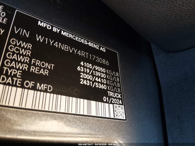 Продажа на аукционе авто 2024 Mercedes-benz Sprinter 2500 Standard Roof 4-cyl Diesel Ho, vin: W1Y4NBVY4RT173086, номер лота: 44873417