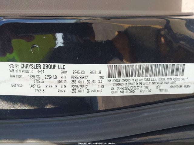 Продаж на аукціоні авто 2014 Chrysler Town & Country Touring, vin: 2C4RC1BG3ER363713, номер лоту: 44873452