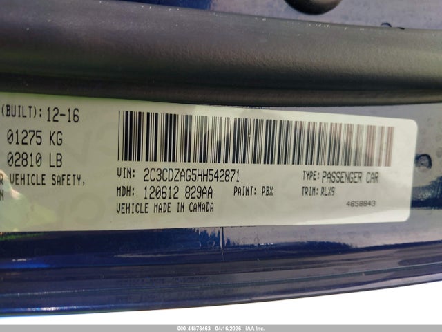 2C3CDZAG5HH542871 Dodge Challenger Sxt Plus
