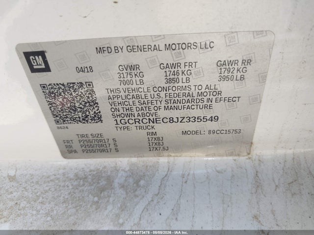 Aukcja sprzedaży 2018 Chevrolet Silverado 1500 Wt, vin: 1GCRCNEC8JZ335549, numer aukcji: 44873478
