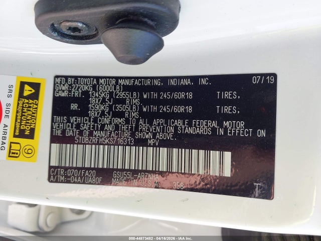 5TDBZRFH5KS716313 Toyota Highlander Le Plus