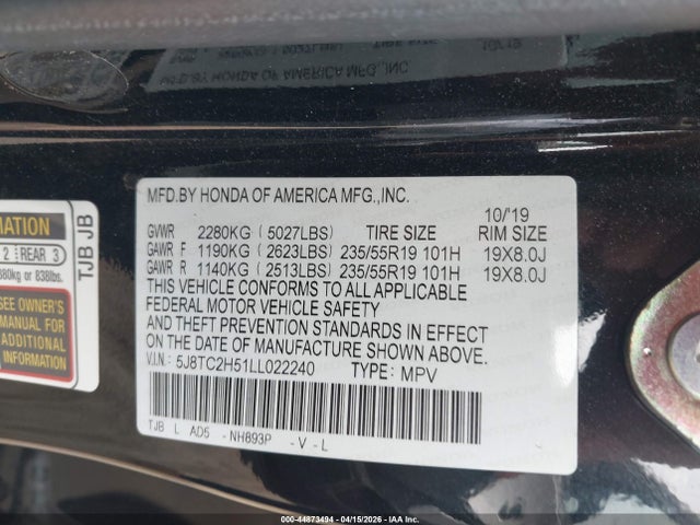 Продаж на аукціоні авто 2020 Acura Rdx Technology Package, vin: 5J8TC2H51LL022240, номер лоту: 44873494