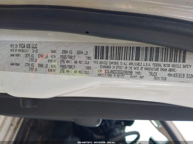 2016 Ram 1500 Tradesman მანქანა იყიდება აუქციონზე, vin: 3C6JR6DG3GG239298, აუქციონის ნომერი: 44873513