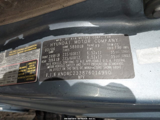 Продаж на аукціоні авто 2007 Hyundai Entourage Gls/limited/se, vin: KNDMC233876014990, номер лоту: 44873515