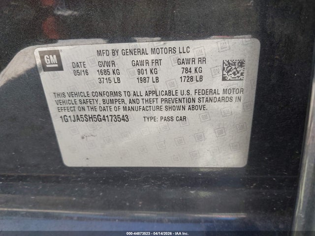 1G1JA5SH5G4173543 Chevrolet Sonic Ls Auto