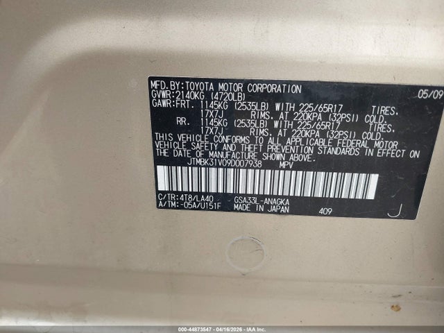 Aukcja sprzedaży 2009 Toyota Rav4 Limited V6, vin: JTMBK31V09D007938, numer aukcji: 44873547