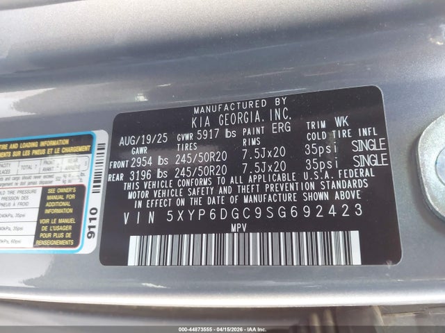 Auction sale of the 2025 Kia Telluride S, vin: 5XYP6DGC9SG692423, lot number: 44873555