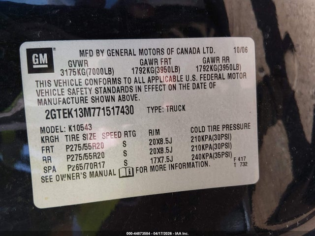 Продажа на аукционе авто 2007 Gmc Sierra 1500 Slt, vin: 2GTEK13M771517430, номер лота: 44873584