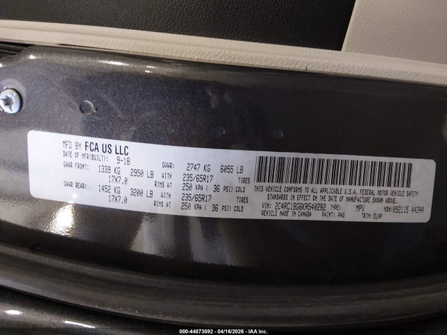 44873592 :رقم المزاد ، 2C4RC1BG6KR540282 vin ، 2019 Chrysler Pacifica Touring L مزاد بيع
