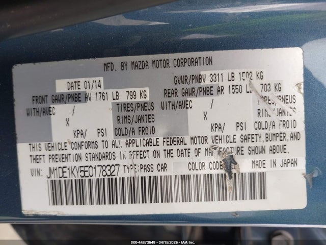 2014 Mazda Mazda2 Sport მანქანა იყიდება აუქციონზე, vin: JM1DE1KY5E0178327, აუქციონის ნომერი: 44873648