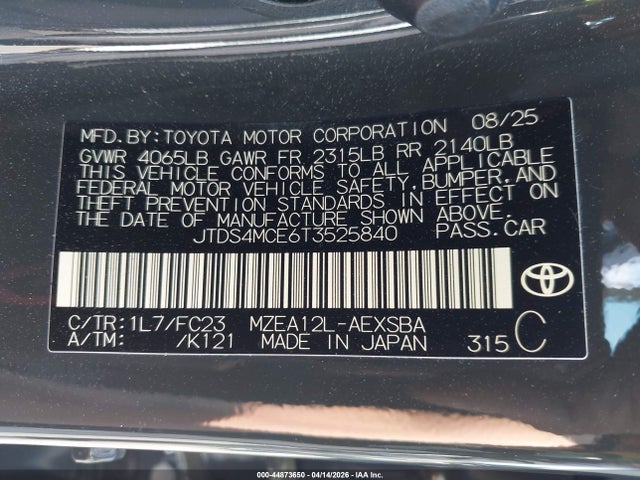 JTDS4MCE6T3525840 Toyota COROLLA SE