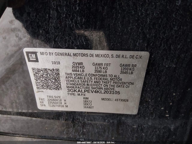 Aukcja sprzedaży 2019 Gmc Terrain Slt, vin: 3GKALPEV4KL203105, numer aukcji: 44873667