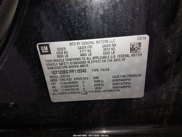 2015 Gmc Sierra 2500hd Denali მანქანა იყიდება აუქციონზე, vin: 1GT120EG1FF118343, აუქციონის ნომერი: 44873685