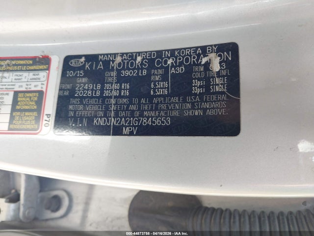 2016 Kia Soul ! მანქანა იყიდება აუქციონზე, vin: KNDJN2A21G7845653, აუქციონის ნომერი: 44873758