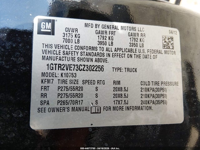 Продаж на аукціоні авто 2012 Gmc Sierra 1500 Sle, vin: 1GTR2VE73CZ302256, номер лоту: 44873760