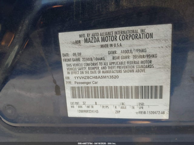 Продаж на аукціоні авто 2010 Mazda Mazda6 I Touring Plus, vin: 1YVHZ8CH8A5M13520, номер лоту: 44873764