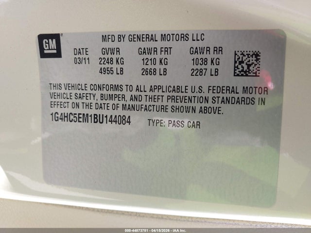 Aukcja sprzedaży 2011 Buick Lucerne Cxl, vin: 1G4HC5EM1BU144084, numer aukcji: 44873781