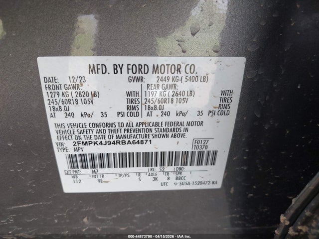 Aukcja sprzedaży 2024 Ford Edge Sel, vin: 2FMPK4J94RBA64871, numer aukcji: 44873790