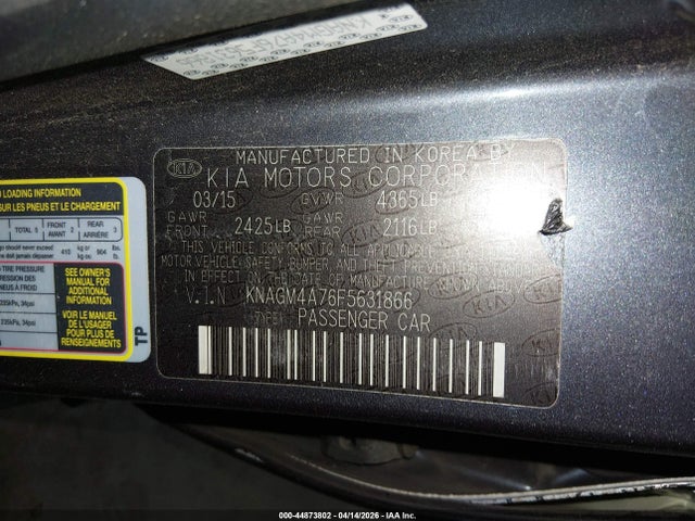 Продажа на аукционе авто 2015 Kia Optima Lx, vin: KNAGM4A76F5631866, номер лота: 44873802