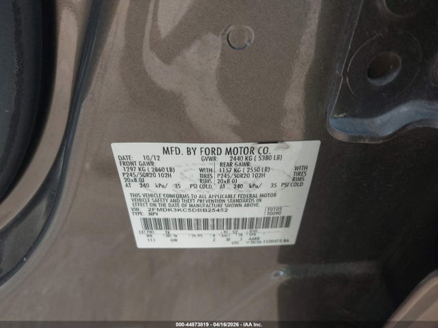 44873819 :رقم المزاد ، 2FMDK3KC5DBB25452 vin ، 2013 Ford Edge Limited مزاد بيع