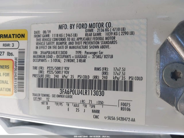 Ford Fusion Hybrid Se 2020 3FA6P0LU4LR113030 Image 9