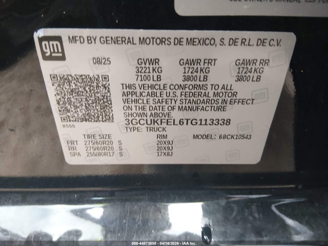 44873858 :رقم المزاد ، 3GCUKFEL6TG113338 vin ، 2026 Chevrolet Silverado 1500 4wd  Short Bed Lt Trail Boss مزاد بيع