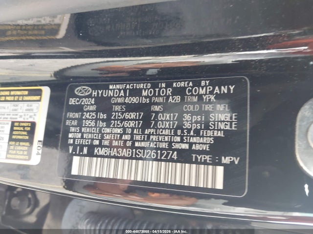 2025 Hyundai Kona Se მანქანა იყიდება აუქციონზე, vin: KM8HA3AB1SU261274, აუქციონის ნომერი: 44873868