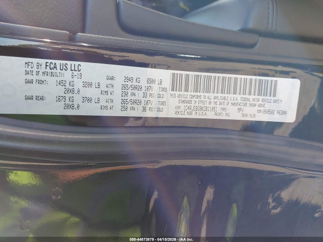 44873879 :رقم المزاد ، 1C4RJEBG9KC811051 vin ، 2019 Jeep Grand Cherokee Limited X 4x2 مزاد بيع