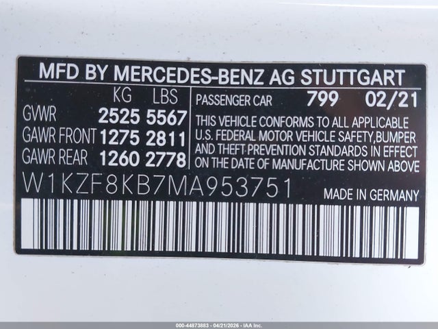 Продаж на аукціоні авто 2021 Mercedes-benz Amg E 63 S 4matic+, vin: W1KZF8KB7MA953751, номер лоту: 44873883