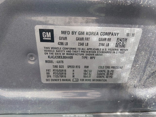 44873891 :رقم المزاد ، KL4CJCSB3LB044409 vin ، 2020 Buick Encore Fwd Essence مزاد بيع