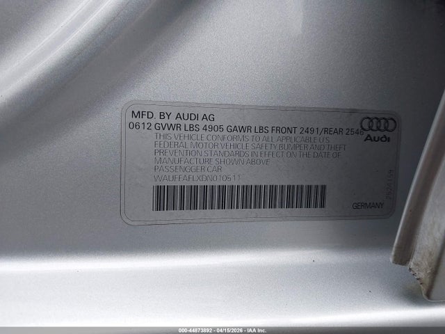 Aukcja sprzedaży 2013 Audi A4 2.0t Premium, vin: WAUFFAFLXDN010511, numer aukcji: 44873892