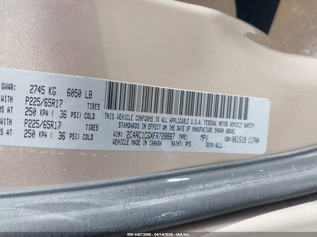 44873898 :رقم المزاد ، 2C4RC1CGXFR728887 vin ، 2015 Chrysler Town & Country Touring-l مزاد بيع