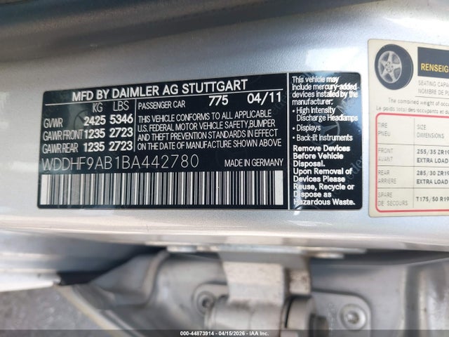 2011 Mercedes-benz E 550 4matic მანქანა იყიდება აუქციონზე, vin: WDDHF9AB1BA442780, აუქციონის ნომერი: 44873914
