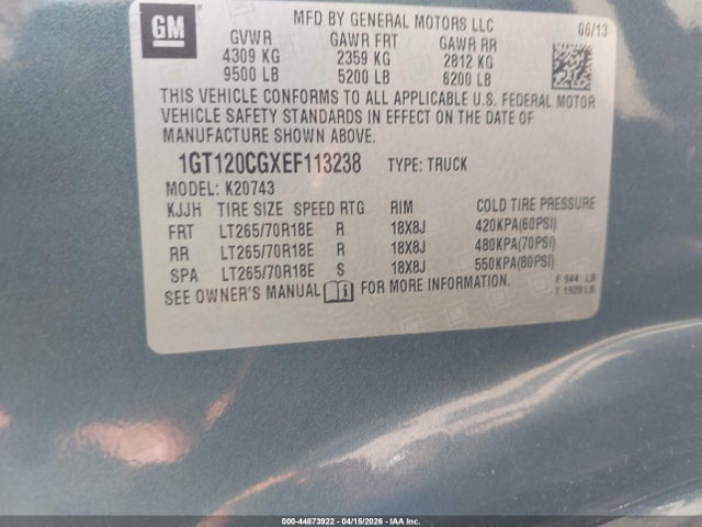 2014 Gmc Sierra 2500hd Sle მანქანა იყიდება აუქციონზე, vin: 1GT120CGXEF113238, აუქციონის ნომერი: 44873922