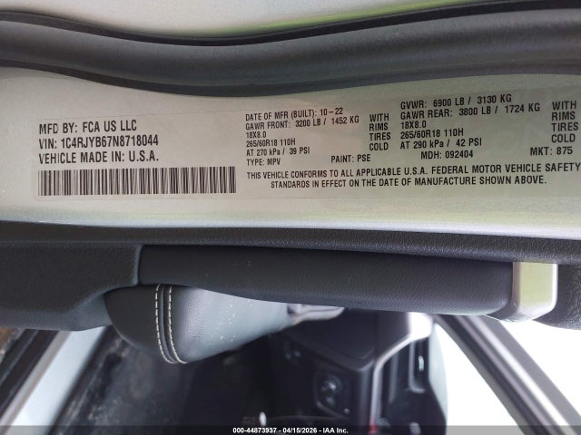 Aukcja sprzedaży 2022 Jeep Grand Cherokee 4xe Limited 4x4, vin: 1C4RJYB67N8718044, numer aukcji: 44873937