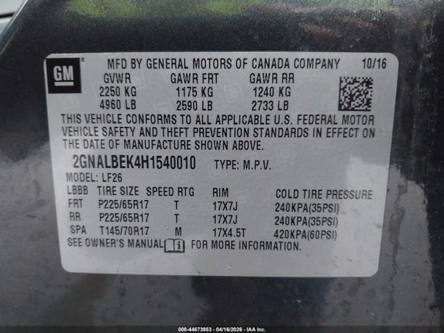 Продаж на аукціоні авто 2017 Chevrolet Equinox Ls, vin: 2GNALBEK4H1540010, номер лоту: 44873953