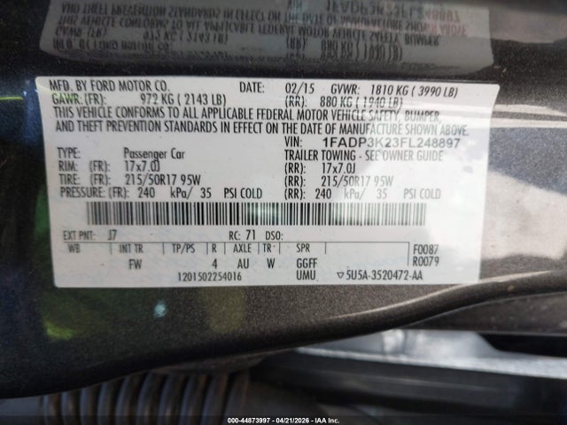 1FADP3K23FL248897 Ford FOCUS SE