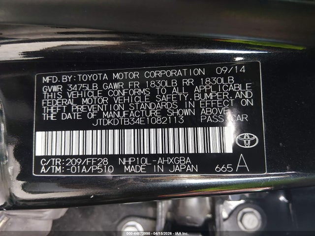 JTDKDTB34E1082113 Toyota Prius C Three