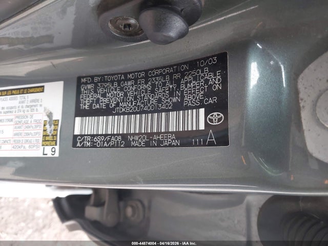 Продаж на аукціоні авто 2004 Toyota Prius, vin: JTDKB20U740013402, номер лоту: 44874004