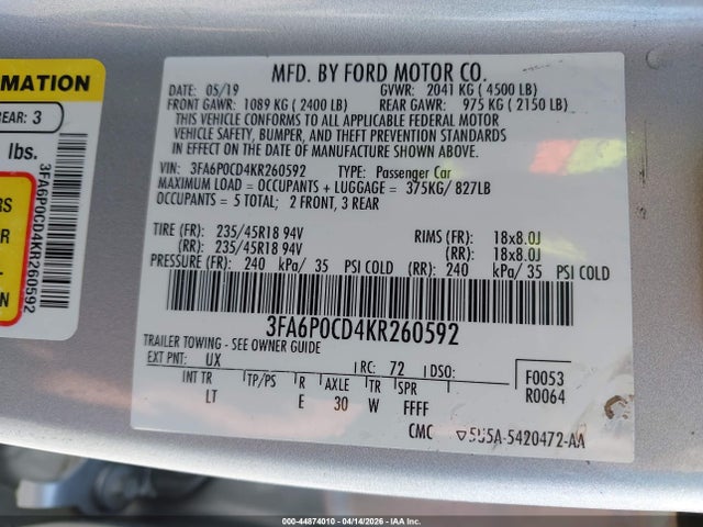 2019 FORD FUSION 3FA6P0CD4KR260592 Photo 8