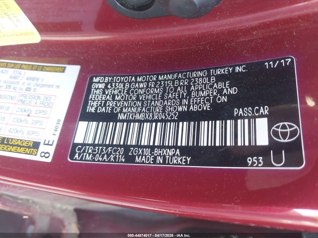 Aukcja sprzedaży 2018 Toyota C-hr Xle Premium, vin: NMTKHMBX8JR045252, numer aukcji: 44874017