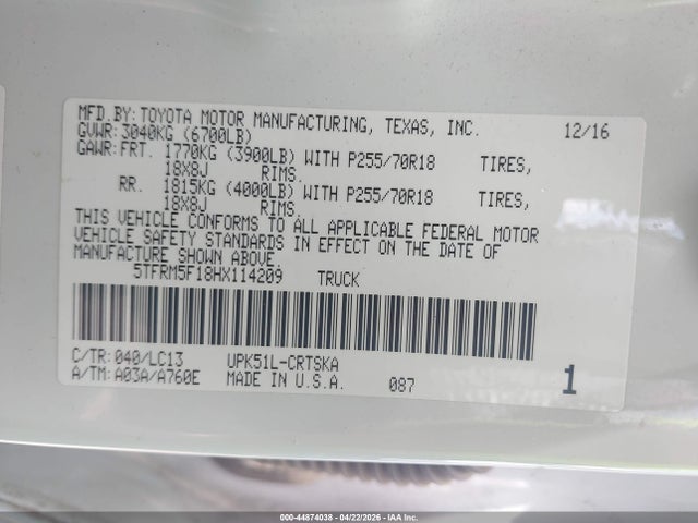 5TFRM5F18HX114209 Toyota Tundra Sr 4.6l V8