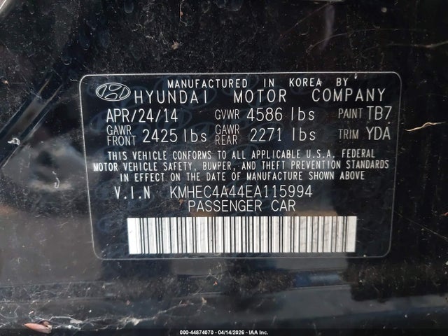 Hyundai Sonata Hybrid Limited 2014 KMHEC4A44EA115994 Image 9